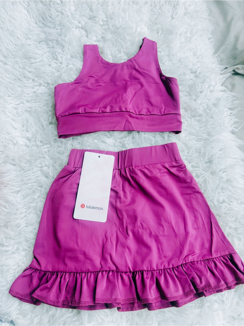 lululemon Bright Magenta Scoop Crop Top & Ruffle Skirt Set